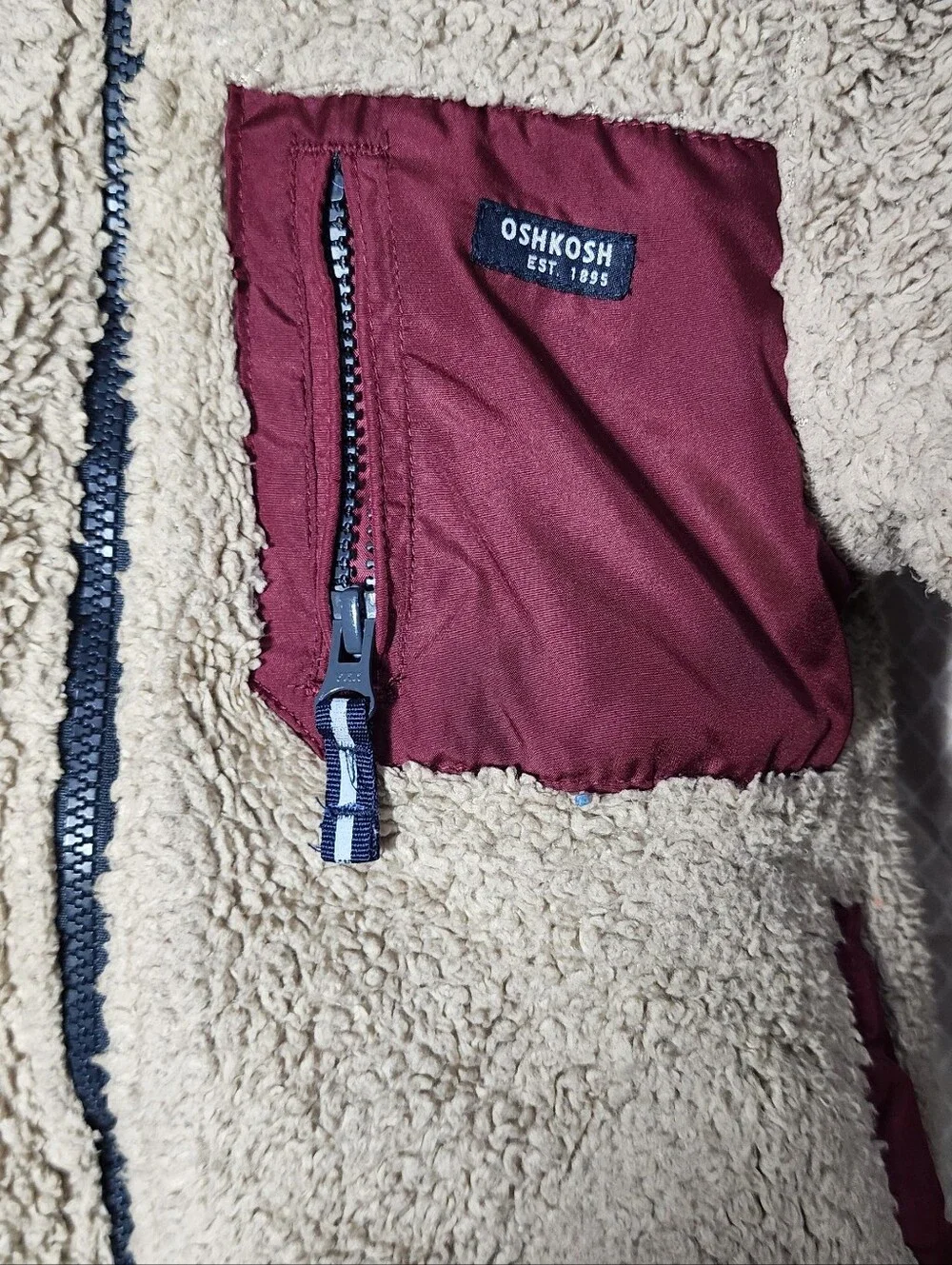 Oshkosh B'gosh Reversible Blue Maroon Full Zip Hooded Puffer Coat Boy's 4 Used